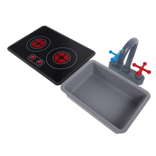 SOPOTUTU Kinderküche Spielset mit Wasserhahn Spüle Induktionsherd Licht Sound Effekte Authentisches Küchenspielzeug Zubehör für Jungen Mädchen Fördert Kreativität und Motorische Fähigkeiten von SOPOTUTU