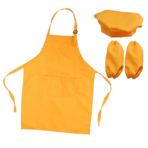 SOPOTUTU Kochset mit Verstellbarer Schürze Kochmütze und Ärmelstulpen in Orange aus Dickem Pflegeleichtem Material für Jahre zum Kochen Backen Malen und Dekorieren bei Partys von SOPOTUTU