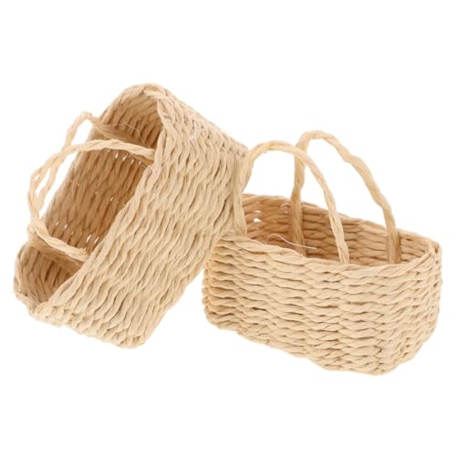 SOPOTUTU Korb Puppenhaus Ornamente Kleiner Rattankorb Organizer Mit Geflochtenen Mini Körben Weiden Puppenhaus Landschaftsdekor Puppenhaus Miniaturkorb Puppenhauskorb Beiges Gras von SOPOTUTU