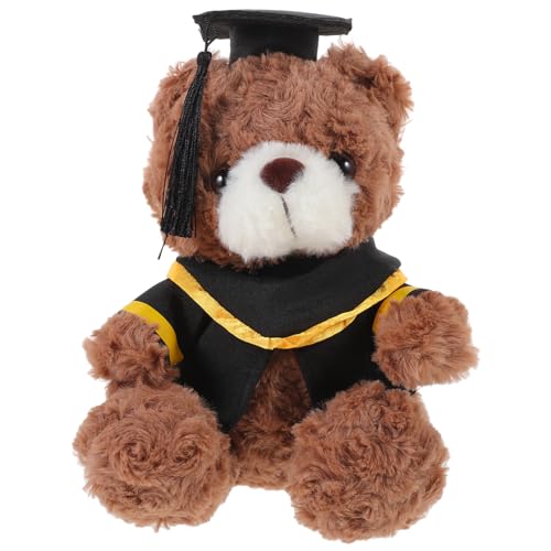 SOPOTUTU Kuscheltier Abschlussbär Plüsch Bär mit Doktorhut und Talar zur Graduierung Süßes Dekorationsobjekt und Foto Requisiten für Absolventen Tiefbrauner Bär mit Gelben Streifen von SOPOTUTU