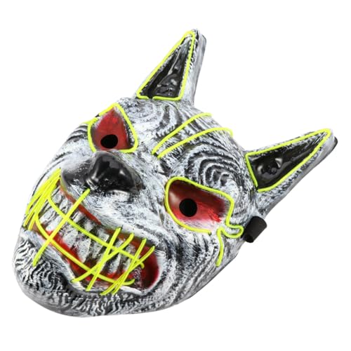 SOPOTUTU LED Wolfskopf Maske Halloween Leuchtende Gruselige Party Maske Unisex Halloween Kostümmaske Langlebiges Material Sichtbar im Dunkeln für Karneval Cosplay und Maskerade von SOPOTUTU
