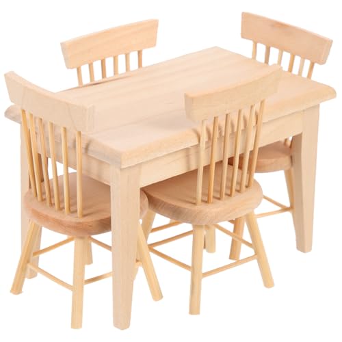 SOPOTUTU Maßstab Holz Mini Tisch und Stuhl Modell Puppenhaus Möbel Zubehör Realistisches DIY Esszimmer Dekoration für Puppenhaus von SOPOTUTU