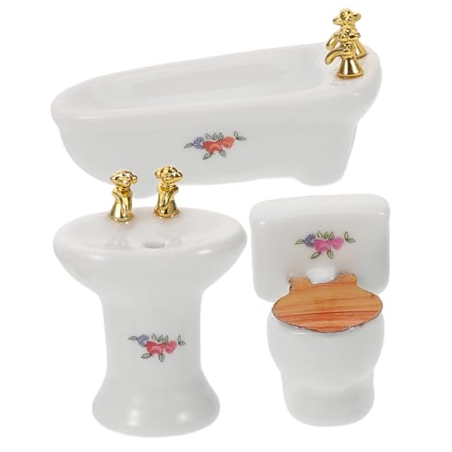 SOPOTUTU Maßstab Mini Waschbecken Badewanne und Toilette Detaillierte Puppenhaus Badezimmer Accessoires Kompaktes Stilvolles Design für Puppenhäuser von SOPOTUTU