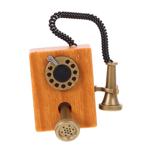 SOPOTUTU Mini Hausdekor Puppenhaus Miniatur Szenenmodell Kleines Festnetztelefon Retro Mini Haustelefon Mini Puppenhausdekor Vintage Heimdekor Telefondekoration Hellbrauner von SOPOTUTU