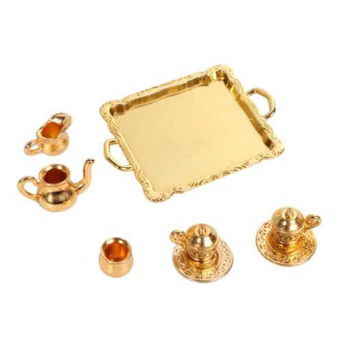 SOPOTUTU Mini -Tee -Set Küchenminiaturen Mini-Teetassen-Puppe Puppenhauszubehör Miniaturverzierung Miniaturspielzeug für Puppenhaus Küchenzubehör für Puppenstuben Golden von SOPOTUTU