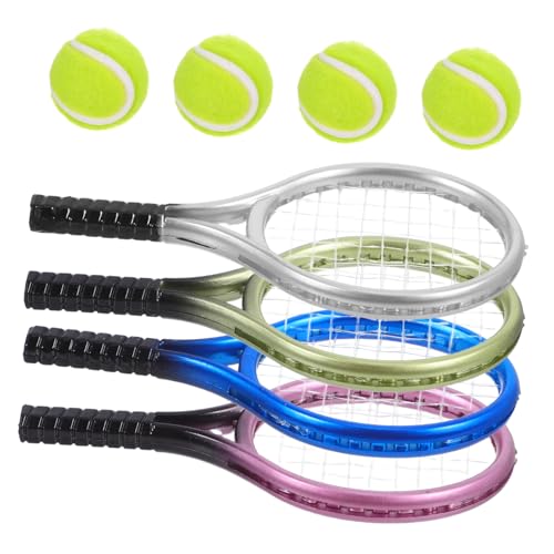 SOPOTUTU Mini Tennisschläger und Bälle Teilig Realistische Puppenhaus Deko Leichtes Modell für Fotorequisiten und Micro Landschaft Langlebig und Platzsparend Gemischt von SOPOTUTU