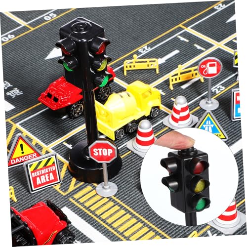 SOPOTUTU Mini Verkehrsschilder mit Verkehrsleitkegeln Straßenaufklebern und Großer Licht Ampel Langlebiges Lernspielzeug für Verkehrsregel Erziehung von SOPOTUTU