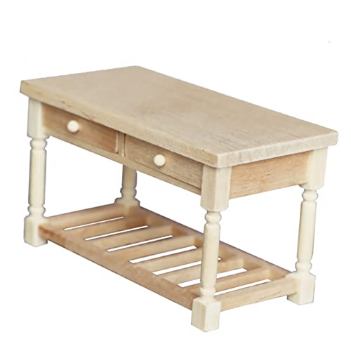 SOPOTUTU Mini-möbelmodell Schreibtisch Puppenhaus-Miniatur Rustikal Klein Modern Miniaturen Miniaturschmuck Minitisch Mit Schublade Simulationsmöbel Beige Hölzern von SOPOTUTU