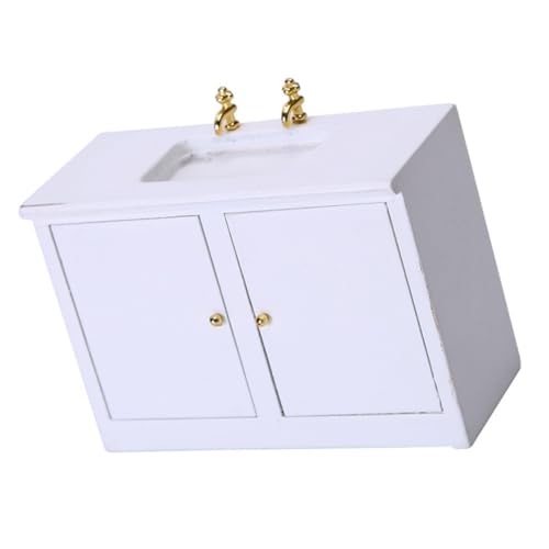 SOPOTUTU Miniatur Badezimmer Waschbecken mit Schrank Kleines Puppenhaus Möbel Ornament Langlebig Realistisch Gestaltet Weiß Geeignet für DIY Puppenhaus und von SOPOTUTU