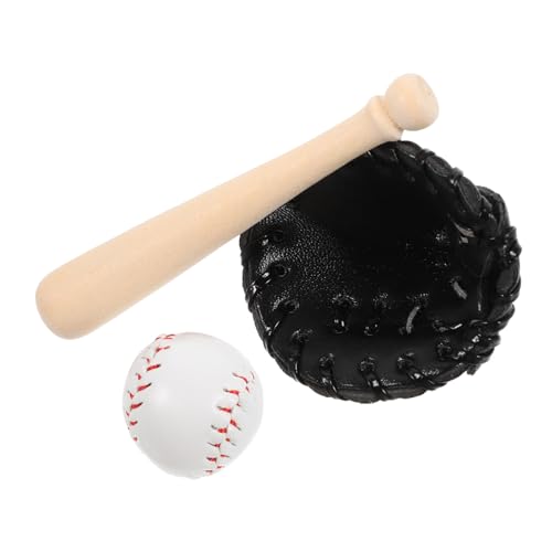SOPOTUTU Miniatur Baseballschläger mit Handschuh und Ball Kleines Leichtes Sportmodell Detailgetreu Verarbeitet Langlebig für DIY Puppenhaus und Sportszenen Schwarz von SOPOTUTU