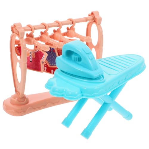 SOPOTUTU Miniatur Bügeleisen mit Bügelbrett und Wäscheständer Tragbares Puppenhaus Zubehör Kreatives Sicheres Miniatur Haus Ornament für Handwerkliche Spiel Dekorationszwecke von SOPOTUTU