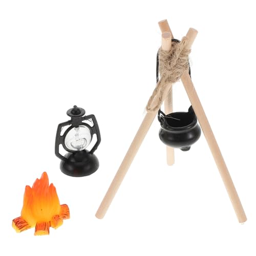 SOPOTUTU Miniatur Camping mit Mini Feuerstelle und Realistischem Puppenhaus Szenenrequisite für Fotografie und Festliche Outdoor Dekoration Detailreiche Miniatur Landschaft von SOPOTUTU