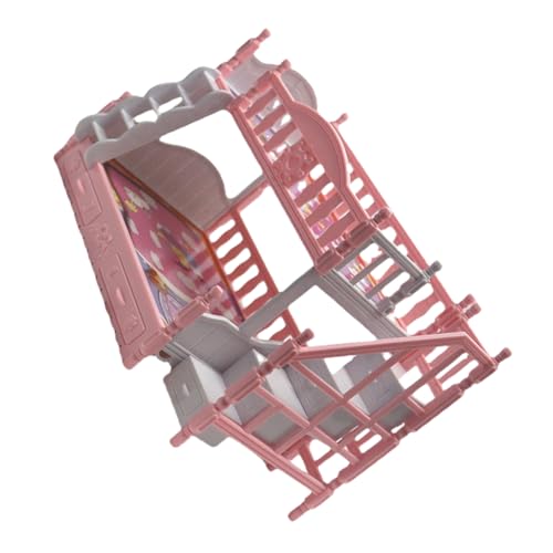 SOPOTUTU Miniatur Doppelstockbett Puppenhaus Möbel Puppenbett Modell Robust Leicht für Puppenhaus Dekoration Kleines Haus Landschaft Accessoire Rosa von SOPOTUTU