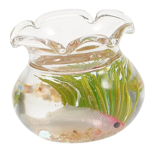 SOPOTUTU Miniatur Goldfischglas Rundes Aquarium Deko Miniaturhaus Zubehör Lebensecht und Detailreich für Puppenhaus und Miniaturgärten Geeignet Zufällige Farbe Zufällige Farbe von SOPOTUTU