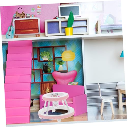 SOPOTUTU Miniatur Holz Laufwagen Puppenhaus Möbel Dekoration Langlebiges Realistisch Gestaltetes Spielzeugornament für Kinderzimmer und Puppenhaus Zubehör Pinkes Design von SOPOTUTU