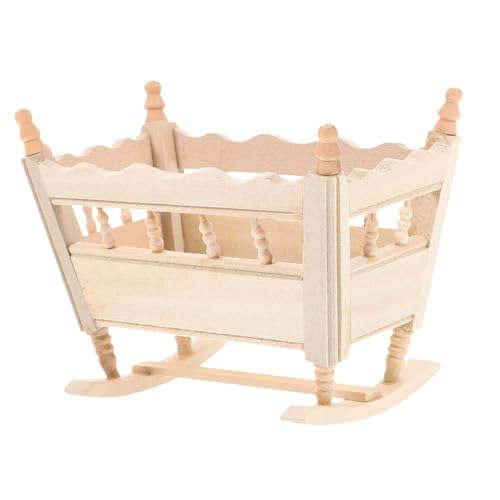 SOPOTUTU Miniatur Holz Modell Puppenhaus Möbel Kinderzimmer Dekoration Kleines Handgefertigtes Realistisches Kinderbett Ornament für Puppenhaus Zubehör Sammler von SOPOTUTU