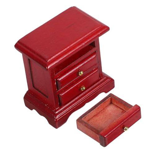 SOPOTUTU Miniatur Möbel Modell Holz Nachttisch mit Schublade Puppenhaus Zubehör Kleines Regal Stabile Miniaturmöbel für Puppenhaus Dekoration Glatte Oberfläche Langlebig Dunkelrot von SOPOTUTU