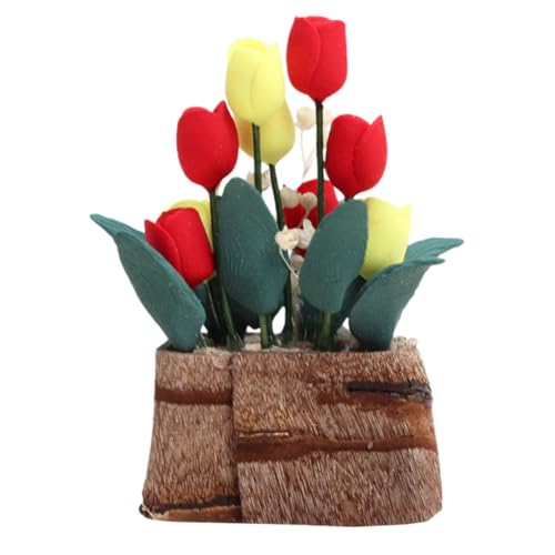SOPOTUTU Miniatur Bonsai Pflanze Dekoration Mit Tulpen-Blumen Details Für Kreative Miniatur- Und Feengärten Langlebige Und Sichere Materialien von SOPOTUTU