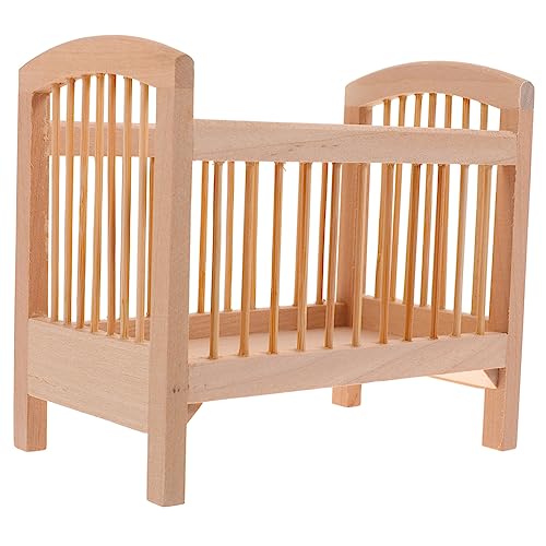 SOPOTUTU Miniatur Puppenhaus Babybett aus Holz Langlebiges Kinderbett Zubehör Realistisches Miniaturmöbel für Puppenhaus Schlafzimmer Dekoration Detailreich und Stabil von SOPOTUTU