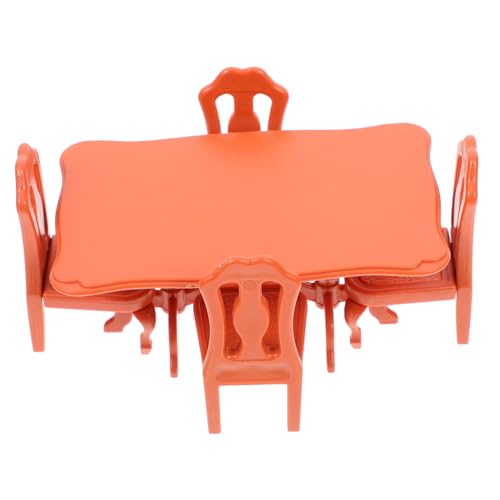 SOPOTUTU Miniatur Puppenhaus Möbel Teilig aus Hochwertigem Harz Mini Tisch und Stühle Robustes Spielhaus Zubehör Fantasie und Kognitiven Fähigkeiten Braun von SOPOTUTU