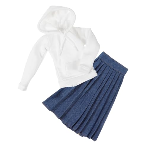 SOPOTUTU Miniatur Puppenkleidung Weißes Sweatshirt mit Blauem Plisseerock Weiche Stoffqualität Leicht An Ausziehbar Dekoration für Doll Accessoire von SOPOTUTU
