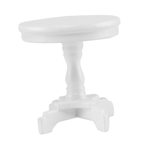 SOPOTUTU Miniatur Runder Mini Beistelltisch aus Detailreiches Puppenhaus Möbel Dekoratives Miniaturhaus Zubehör für DIY Szenen und Miniaturgärten Weiß von SOPOTUTU