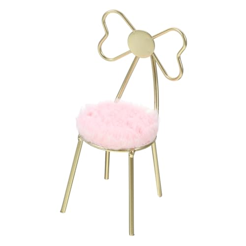 SOPOTUTU Miniatur Schmetterlingsstuhl mit Rosa Sitzkissen Dekorativer Miniatur Dollhouse Stuhl aus Langlebigem Geeignet für Puppenhaus Landschaft DIY Mini Haus Zubehör von SOPOTUTU