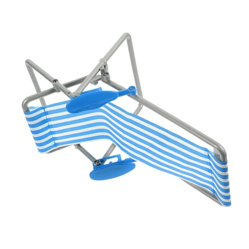 SOPOTUTU Miniatur Strand Klappstuhl Blau Gestreift Faltbarer Puppenhaus Liegestuhl Langlebiges Material Leicht Platzsparend Miniatur Lounge Chair Deko für Puppenhaus und Szenerien von SOPOTUTU