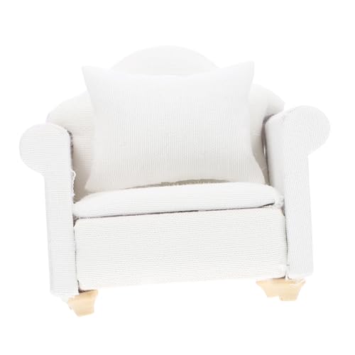 SOPOTUTU Miniatur Weißes Europäisches Holzsofa mit Kissen für Puppenhaus Wohnzimmer Miniatursofa aus Holz und Baumwolle Stabiles Mini Haussofa Dekoration für Kinderzimmer von SOPOTUTU