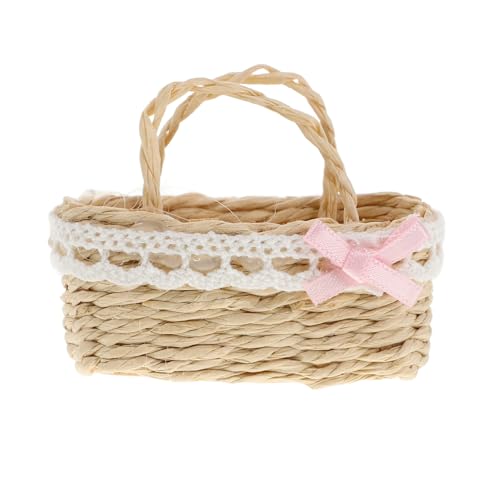 SOPOTUTU Miniaturkorb Puppenhaus Dekoration Kleines Geflochtenes Körbchen mit Blumendetail Vielseitiges Mini Hausdekor Charmantes Platzsparendes Aufbewahrungsaccessoire für Schreibtisch und von SOPOTUTU