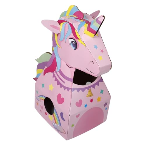SOPOTUTU Montage tragbarer Karton Outdoor kinderzimmer Kindergeburtstagsparty Pappkarton Unicorn Tragbares Kartonspielzeug Rollenspielkarton Papier Rosa von SOPOTUTU