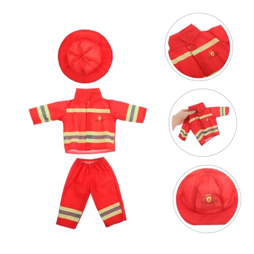 SOPOTUTU Puppenkleidung Feuerwehrmann Outfit mit Helm Hose Authentisches Kostüm für Puppe Mädchen Rollenspiel Kreativitätsfördernd Feuerwehruniform Zubehör von SOPOTUTU