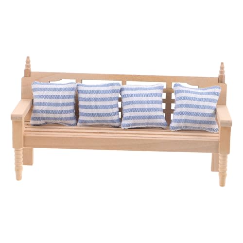 SOPOTUTU Puppenstubenstuhl Puppenhaussofa Mit Kissen Dollhouse Couch Mit Kissen Kleiner Puppenstuhlhocker Mini-Sofa Mini-puppenhausmöbel Miniatur-sofastuhl Baumwolle Khaki von SOPOTUTU