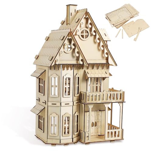 SOPOTUTU Puzzle Holzhaus Gothic Villa Modellbausatz DIY Holzpuzzle für Erwachsene Kreative Geschenkidee Geburtstagsdeko Einfach Zusammenzubauen von SOPOTUTU