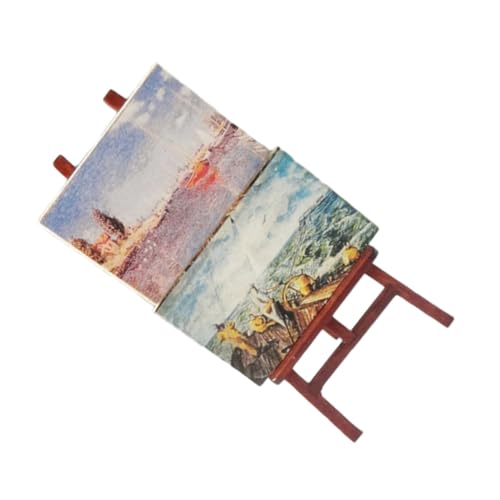 SOPOTUTU Simulation Mini Staffelei mit Gemälden Dekoratives Puppenhaus Zubehör Detailgetreue Miniatur Möbel für DIY Puppenhaus Ausstattung und Fotorequisiten von SOPOTUTU