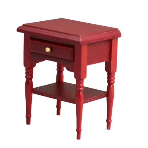 SOPOTUTU Simulierter Nachttisch Puppenhausmöbel Nachttisch Nachttisch Nachttische Miniatur Klein Mini-Retro-nachttisch Mini House Accessory Puppenhaus Nachttisch Mini- - Rot Hölzern von SOPOTUTU