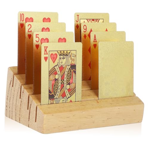 SOPOTUTU Spielkartenhalter Holzständer mit Schrägem Geschlitztem Design für Einfache Kartenanzeige Rutschfester Tischkartenhalter aus Kiefernholz Multifunktional für Spiele und Senioren von SOPOTUTU
