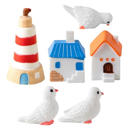 SOPOTUTU Teiliges Miniatur Tauben Leuchtturm Figuren aus Resin Wetterfeste Gartendeko für Außen und Innen Detailreiche Inselvilla Dekoration für Garten Ablage Schreibtisch von SOPOTUTU