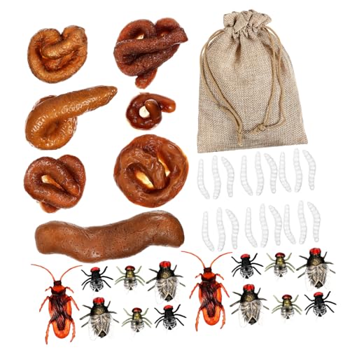 SOPOTUTU Teiliges Realistisches Fake Poop mit Fake Maden und Fliegen für April Fools Day Streichspielzeug Geruchlos und Rückstandsfrei für Halloween und zu Hause von SOPOTUTU