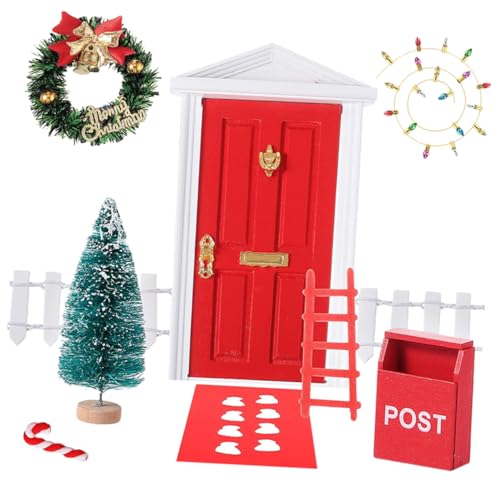 SOPOTUTU Teiliges Weihnachts mit Roten Elf Türfiguren Miniatur Puppenhaus Zubehör für DIY Einzigartige Weihnachtsbaumschmuck Mikrolandschaft Dekorativ und Praktisch von SOPOTUTU