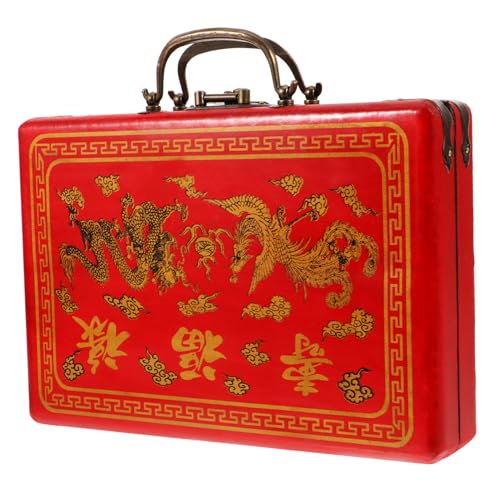 SOPOTUTU Traditionelle Chinesische Mahjong Aufbewahrungsbox aus Holz mit Deckel Rechteckige Dekorative Holzbox für Mahjong Steine Robustes Design von SOPOTUTU