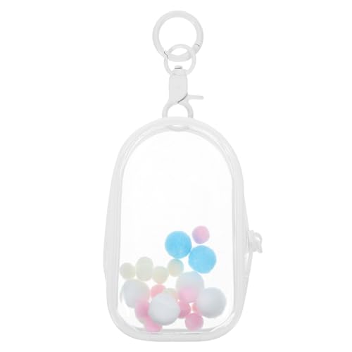 SOPOTUTU Transparente PVC Aufbewahrungstasche mit Haken und Plüschball Transparente Puppen Display Tasche für Kleine Figuren Tragbare Klarfach Tasche für Puppen für Schule und Reisen von SOPOTUTU