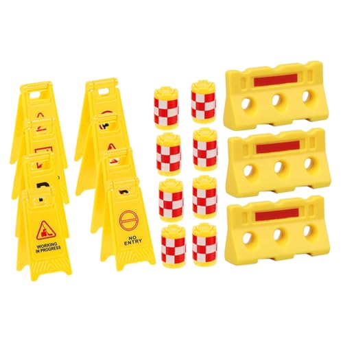 SOPOTUTU Verkehrsschilder Spielset Verkehrszeichen und Barrieren mit Gelben Schutzkegeln und Wasserbarrieren Realistisches Straßenschild Lernspielzeug für Rollenspiele und Baustellen von SOPOTUTU