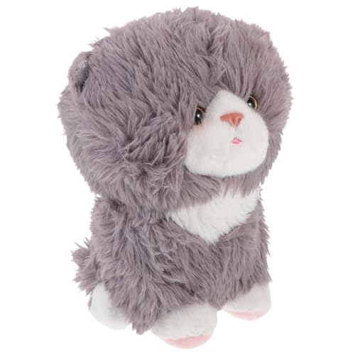 SOPOTUTU Weiches Graues Plüsch Katzenkissen Kuscheliges Katzen Stofftier aus Langlebiger Kawaii Kuscheltier für Jungen und Mädchen zu Geburtstag und Valentinstag von SOPOTUTU
