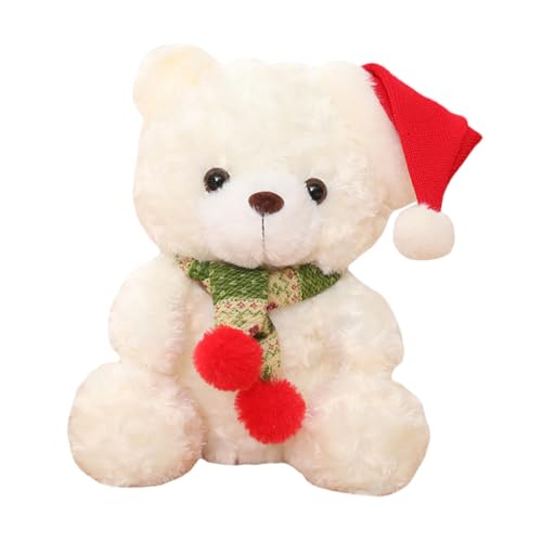 SOPOTUTU Weißer Plüschbär Weihnachtsdekoration Kuscheltier Tischornament Festliche Geschenkidee für Erwachsene zur Weihnachtsfeier von SOPOTUTU
