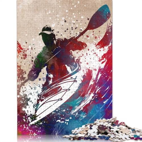1000-teiliges Holzpuzzle für Erwachsene, Kajakfahren, Aquarellkunst, Puzzle, Familienspiel, Puzzle, Geschenke für Freunde, 1000 Stück (75 x 50 cm) von SOQWBYG