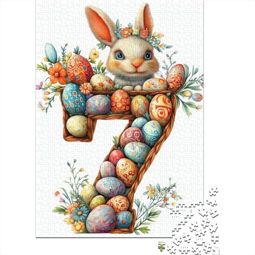 1000-teiliges Puzzle, süßes Osterhäschen-Puzzle für Holzpuzzle, Lernspiele für Erwachsene und 1000 Teile (75 x 50 cm) von SOQWBYG