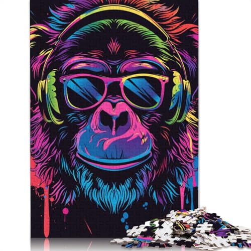 1000-teiliges Puzzle für Erwachsene, AFFE mit Kopfhörern und Sonnenbrille, Puzzle für Erwachsene, rechteckiges Holzpuzzle, kreatives Puzzle, 1000 Teile (75 x 50 cm) von SOQWBYG
