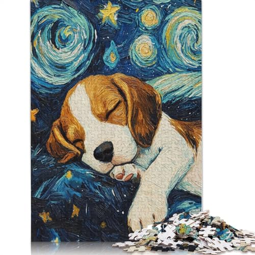 1000-teiliges Puzzle für Erwachsene, Beagle-Welpe, Sternennacht, Puzzle, Familienspiel, Holzpuzzle, 1000 Teile (75 x 50 cm) von SOQWBYG