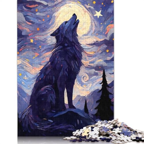 1000-teiliges Puzzle für Erwachsene, Heulender Wolf, Sternennacht, Puzzle, Familienspiel, Holzpuzzle, 1000 Teile (75 x 50 cm) von SOQWBYG